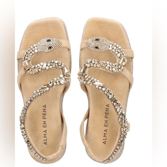 ALMA EN PENA crystal rhinestone dress shoes FLAT sandals snake open toe platform - Picture 1 of 8